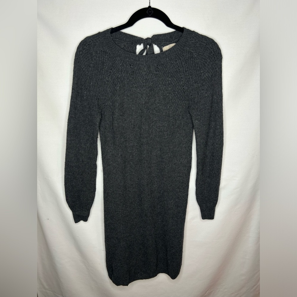 LOFT Womens Tie Back Ribbed Sweater Dress Gray